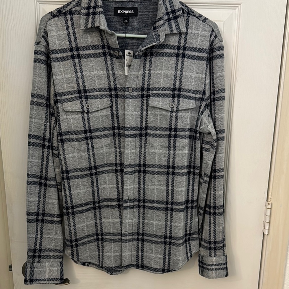 Express Gray Plaid Button-Up Shirt